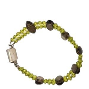 Preciosa Green Crystal & Czech Mauve Cat's Eye Glass Bracelet Sterling Silver